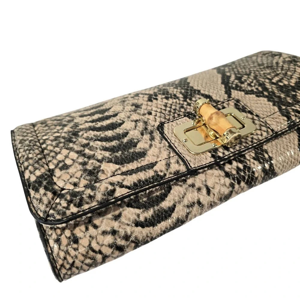 Banana‎ Republic Clutch Bag Beige Snakeskin Print Bamboo Turn-Lock Closure